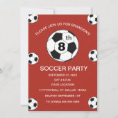 8th Birthday Party Soccer Red Boys Sports 招待状 (正面)