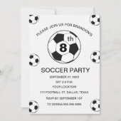8th Birthday Party Soccer White Boys Sports 招待状 (正面)