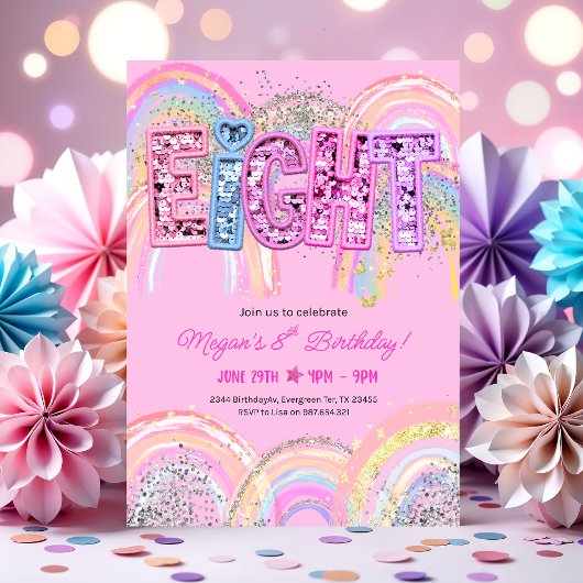 8th Birthday Rainbow Invitation 招待状