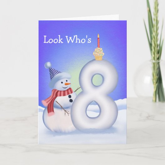 8th Birthday Snowman with a Snowy Eight  カード (正面)