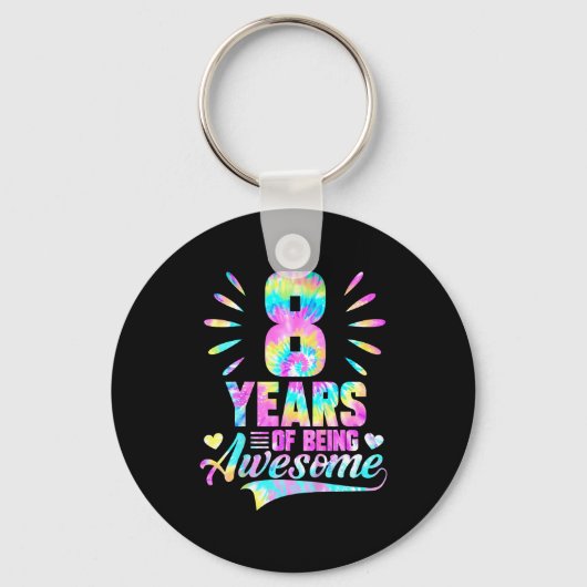 8th Birthday Tie-dye 8 Year Of Being Awesome  キーホルダー (正面)