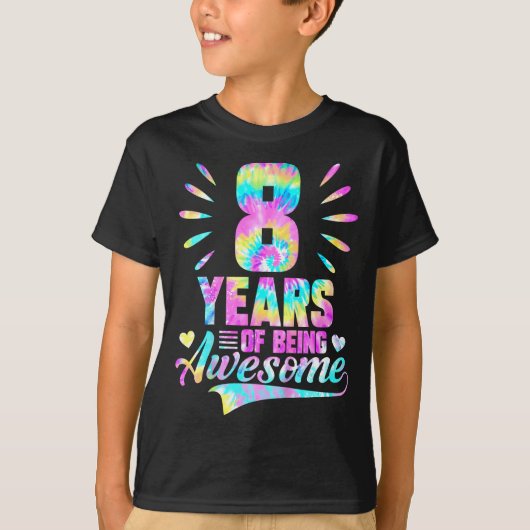 8th Birthday Tie-dye 8 Year Of Being Awesome Tシャツ (正面)