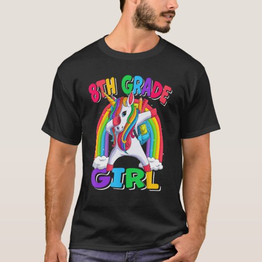 8th Grade Girl Dabbing Unicorn Back to School Kids Tシャツ (正面)