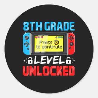8th Grade Level Unlocked Gamer First Day Of School ラウンドシール