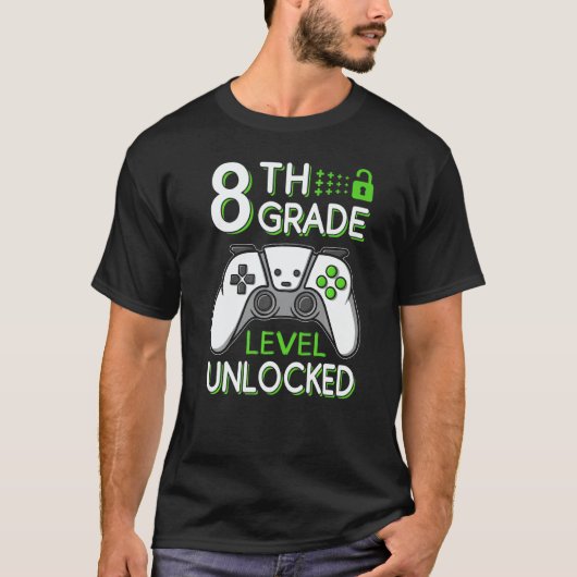 8th Grade Level Unlocked VideoGame Gamer Back to S Tシャツ (正面)
