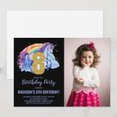 8th Rainbow Unicorn誕生日招待状写真 招待状 (正面/裏面)