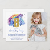 8th Rainbow Unicorn誕生日招待状写真 招待状 (正面/裏面)