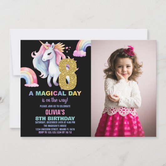 8th Rainbow Unicorn誕生日招待状w photo 招待状 (正面)