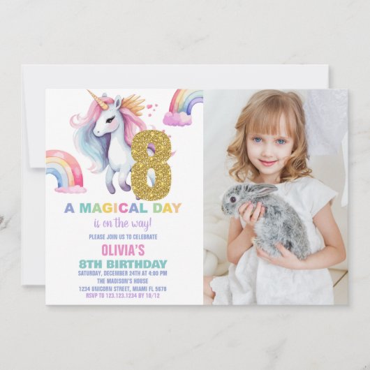 8th Rainbow Unicorn誕生日招待状w photo 招待状 (正面)