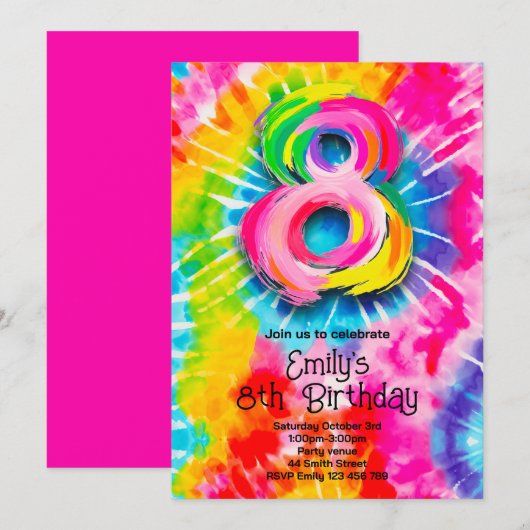 8th Tie Dye Birthday 招待状 (正面/裏面)
