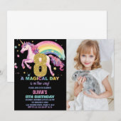 8th Unicorn誕生日招待状ブラック（写真付） 招待状 (正面/裏面)