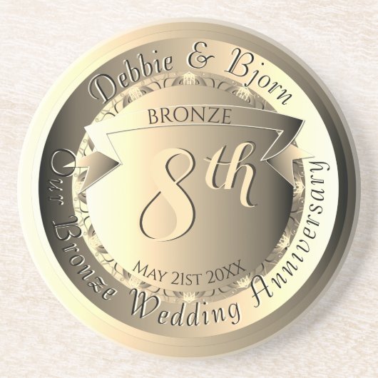8th Wedding Anniversary Bronze Medallion Image コースター (正面)