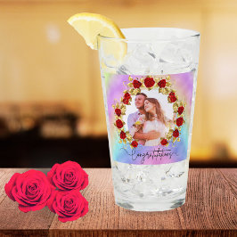 8th Wedding Anniversary Soft Pastel Floral Couple  タンブラーグラス