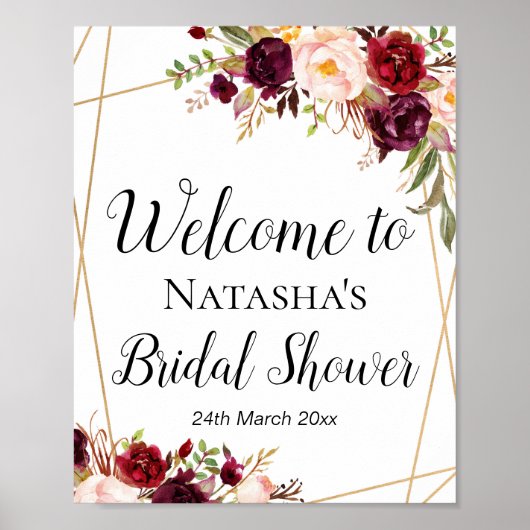 8x10インチカスタムBurgundy Bohoフローラ ポスター (正面)