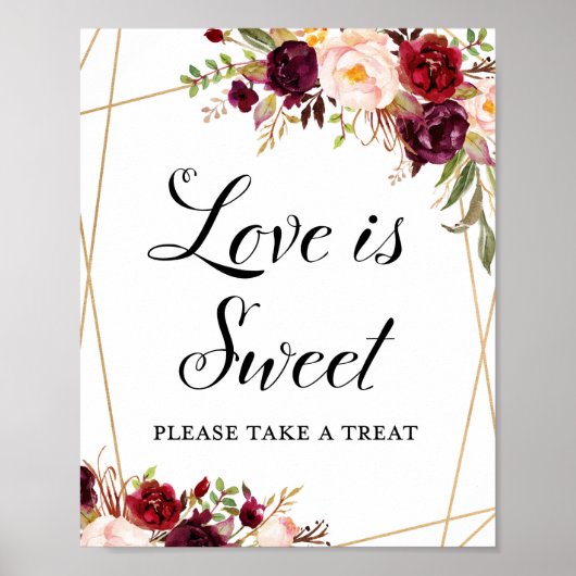 8x10インチBurgundy Bohoフローラ標識 ポスター (正面)