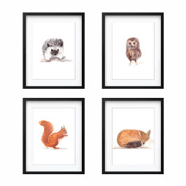 8x10ウッドランドかわいい水彩森林動物セット