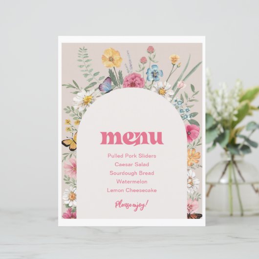 8x10印刷ワイルドフラワーメニューサイン (スタンド正面)