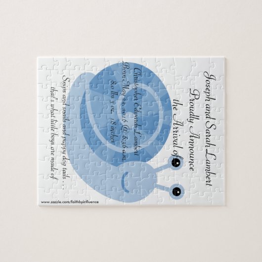 8x10男の赤ちゃんの性はSammyのかたつむりのパズルを明らかにします ジグソーパズル (横)