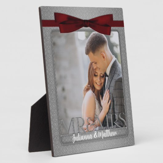 8x10赤と銀のミセスとミセス結婚の写真 フォトプラーク (側面)