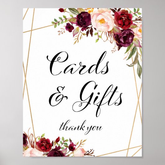 8x10" バーガンディ ボヘミアンフラワープレート ポスター (正面)