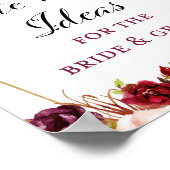 8x10" バーガンディ ボヘミアンフラワー ブライダルシャワー サイン (角)