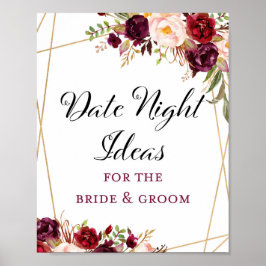 8x10" バーガンディ ボヘミアンフラワー ブライダルシャワー サイン