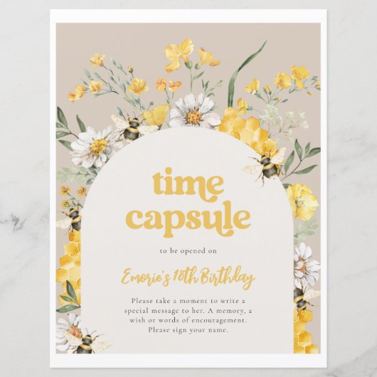 8x10 Bee誕生日タイムカプセル標識 (正面)