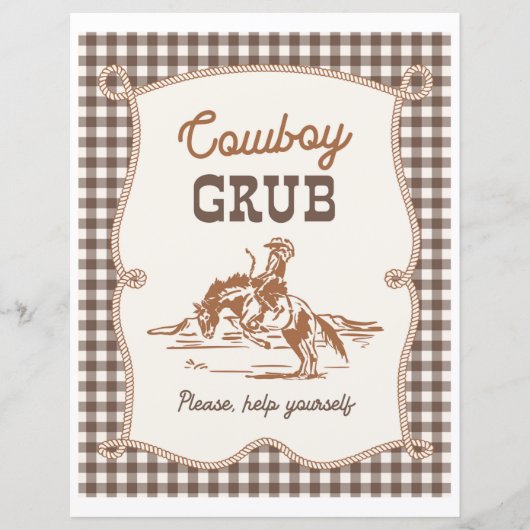 8x10 Brown Gingham Cowboy Grub Sign (正面)
