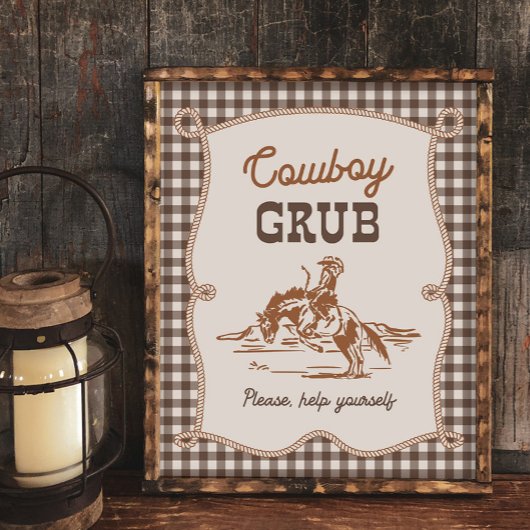 8x10 Brown Gingham Cowboy Grub Sign
