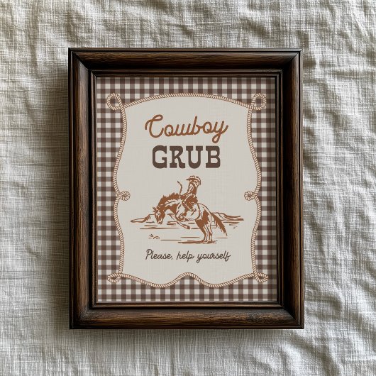 8x10 Brown Gingham Cowboy Grub Sign