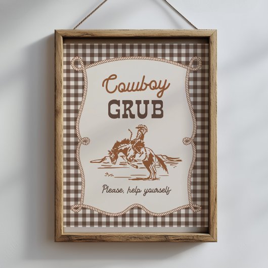 8x10 Brown Gingham Cowboy Grub Sign