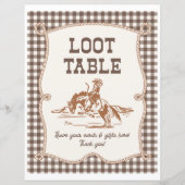8x10 Brown Gingham Cowboy Loot Table Sign (正面)