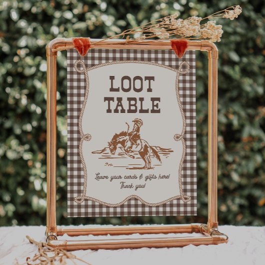 8x10 Brown Gingham Cowboy Loot Table Sign