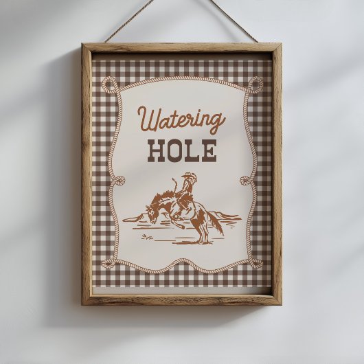 8x10 Brown Gingham Cowboy Watering Hole Sign