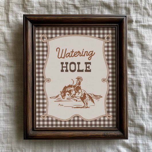 8x10 Brown Gingham Cowboy Watering Hole Sign