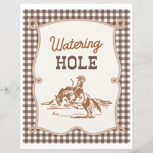 8x10 Brown Gingham Cowboy Watering Hole Sign (正面)