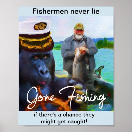 8x10 Humorous "Gone Fishing" Poster ポスター (正面)