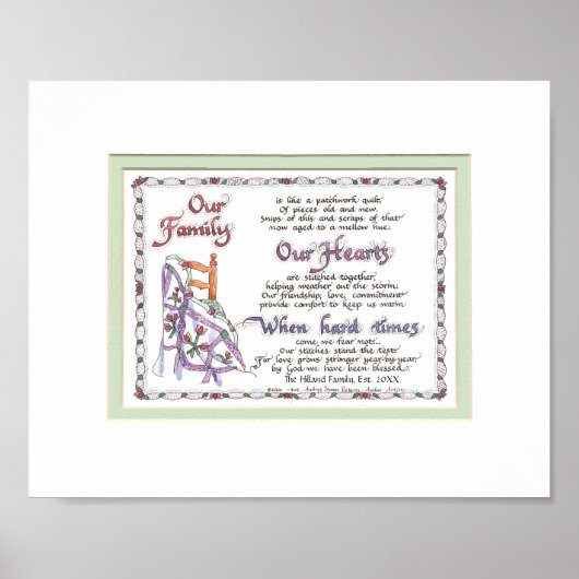 8x10 M464 – 私たちのファミリーパッチワークキルト ポスター (正面)