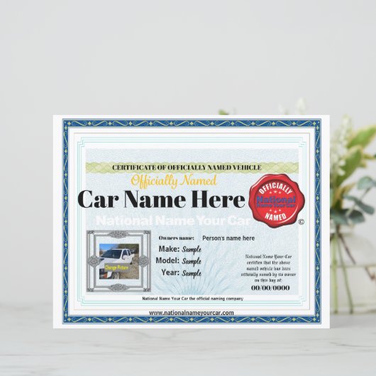 8x11国民名車の正式証明書 (スタンド正面)