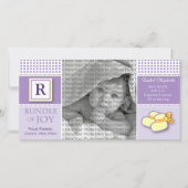 8x4パープルジンガムモノグラムの誕生のお知らせ 案内状 (正面)