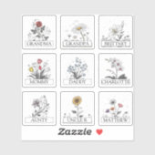 9つのカスタムゲストリスト名 かわいい美しい花 シール (シート)