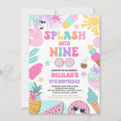 9つのトロピカルビーチ9th誕生日パーティーにスプラッシュ 招待状 (正面)
