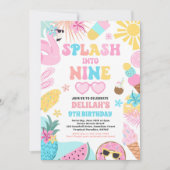 9つのトロピカルビーチ9th誕生日パーティーにスプラッシュ 招待状 (正面)