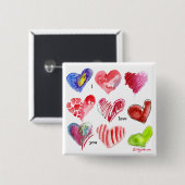 9つのバレンタインのハートPin 缶バッジ (正面&裏面)