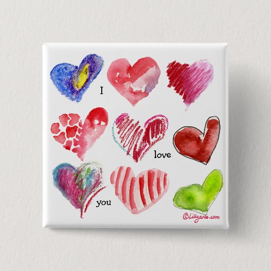 9つのバレンタインのハートPin 缶バッジ (正面)