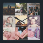 9つのフォトコラージュテンプレート スクエア壁時計<br><div class="desc">写真コラージュ9写真と文字テンプレート..単に自分の写真をこの壁時計に追加素晴らし..簡単をパーソナライズする…リサオからカスタマイズ可能な写真テンプレート時計 – 完璧なギフト – アイディア</div>