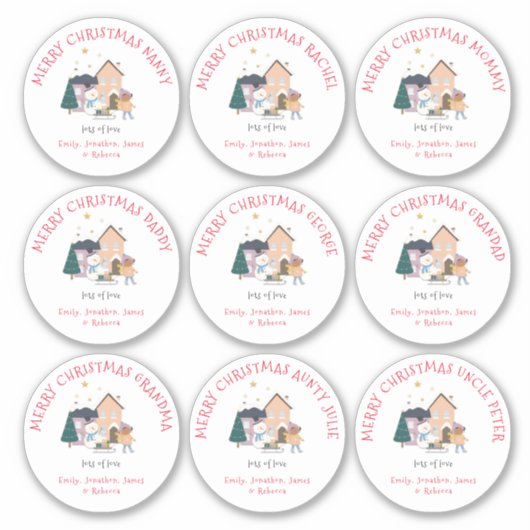 9つの小違う名の女の子メリークリスマス シール (正面)