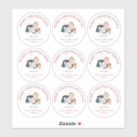 9つの小違う名の女の子メリークリスマス シール (シート)