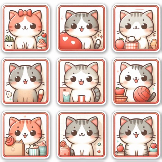 9つの猫の感情 シール (正面)