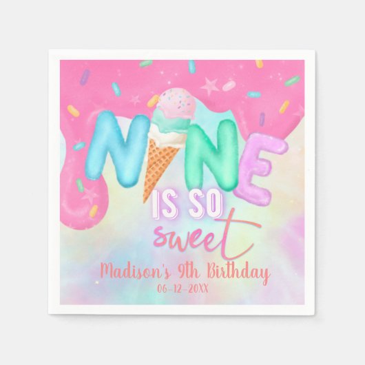 9はとても甘いピンクのつや消しナプキンス スタンダードカクテルナプキン (正面)